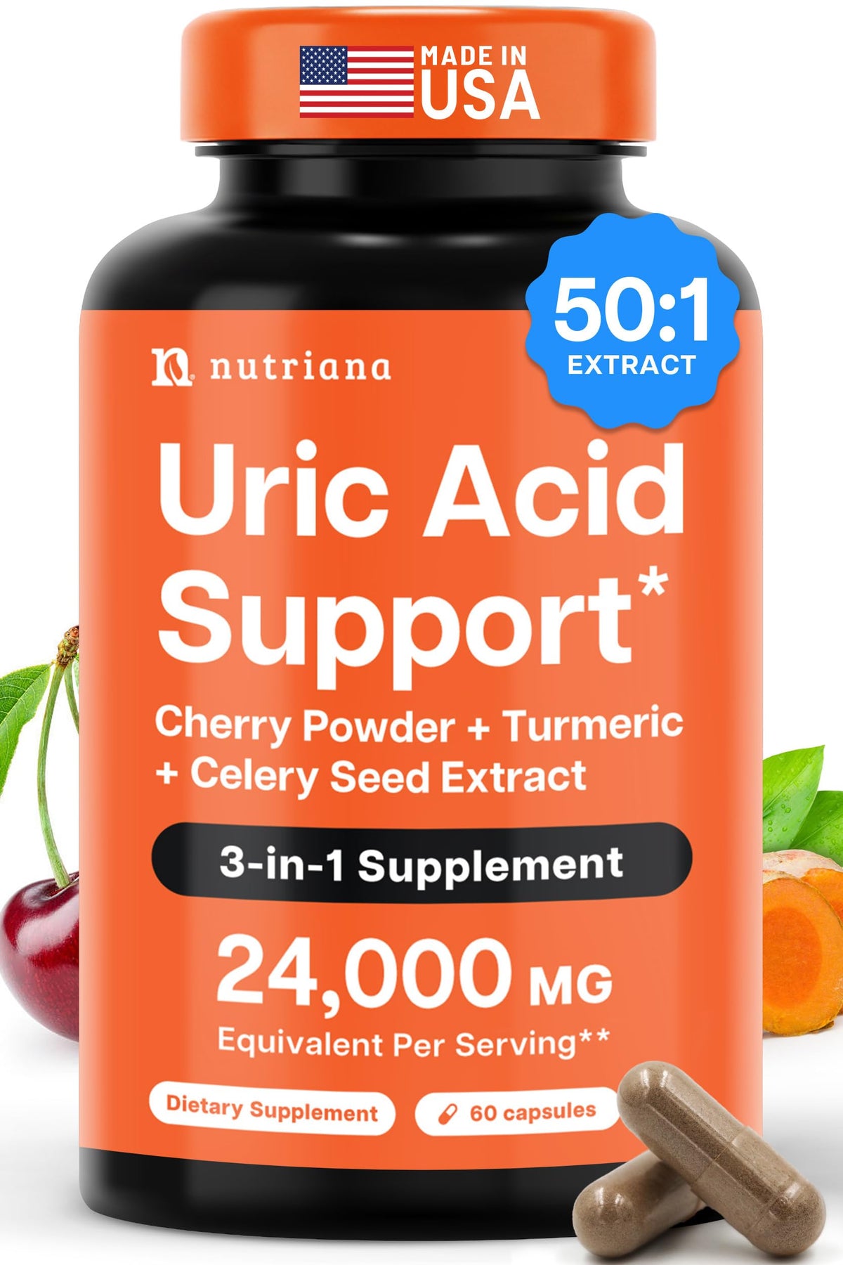 Nutriana 3in1 Uric Acid Flush bottle showing the joint support formula.