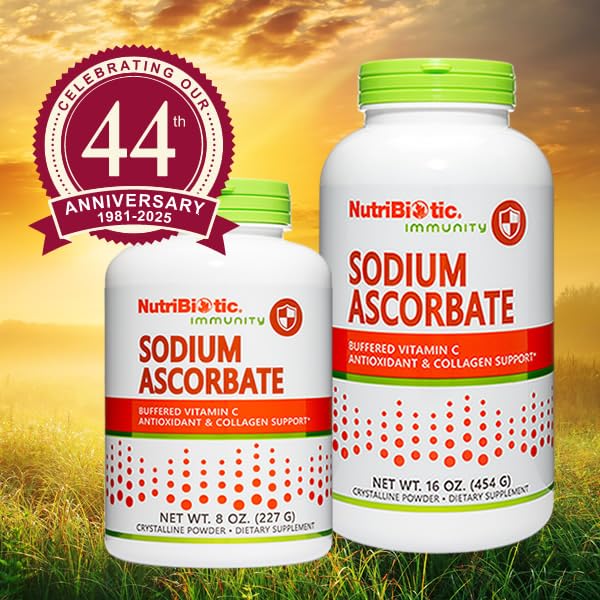 Gluten-free, GMO-free NutriBiotic vitamin C powder label on jar