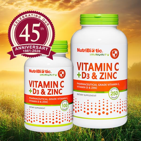NutriBiotic Vitamin C D3 Zinc serving suggestion for daily supplement ritual.