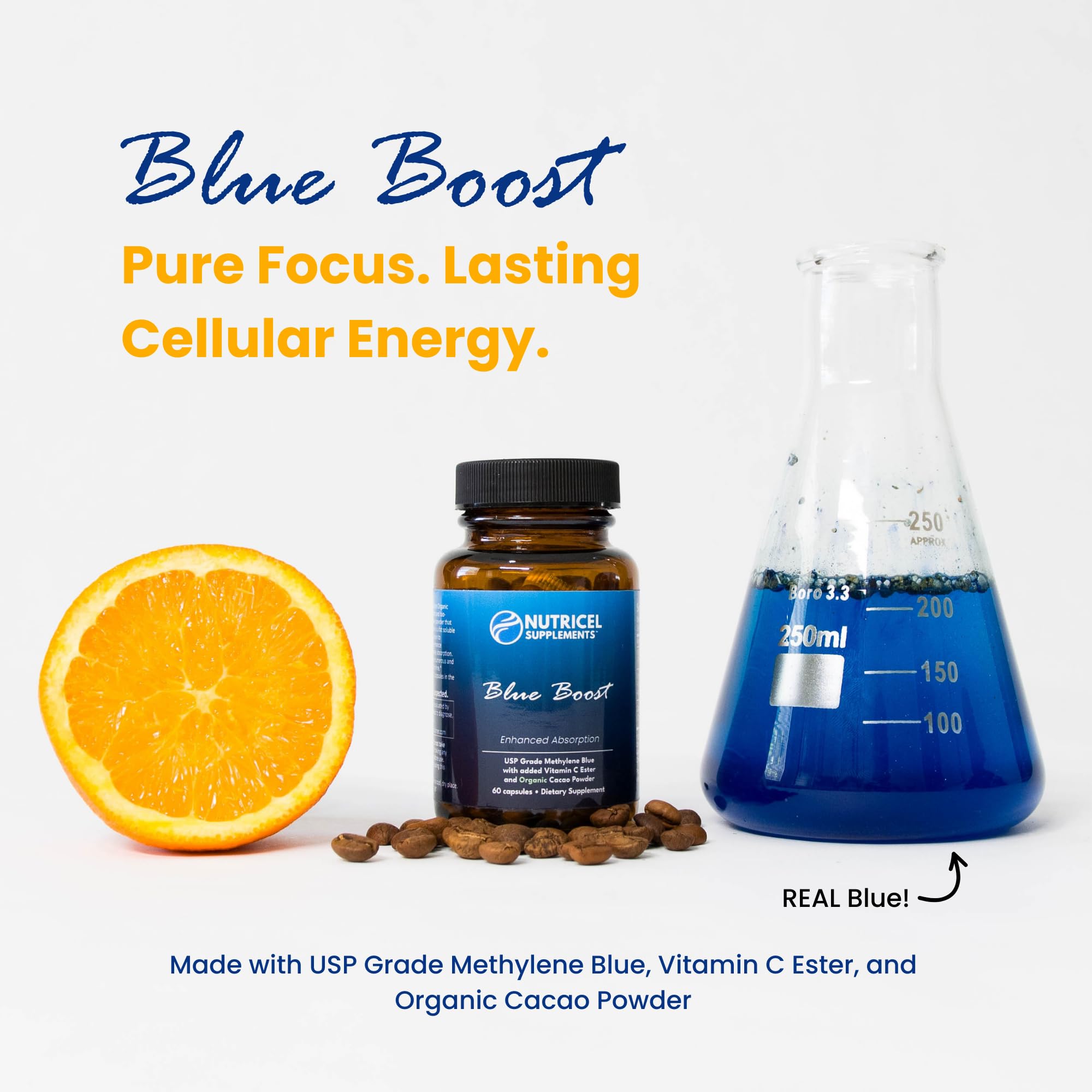 Nutricel Methylene Blue cacao-excipient close-up demonstrates clean food-based excipient
