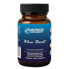 Nutricel Methylene Blue capsules dispense image emphasizes precise 12 mg per capsule