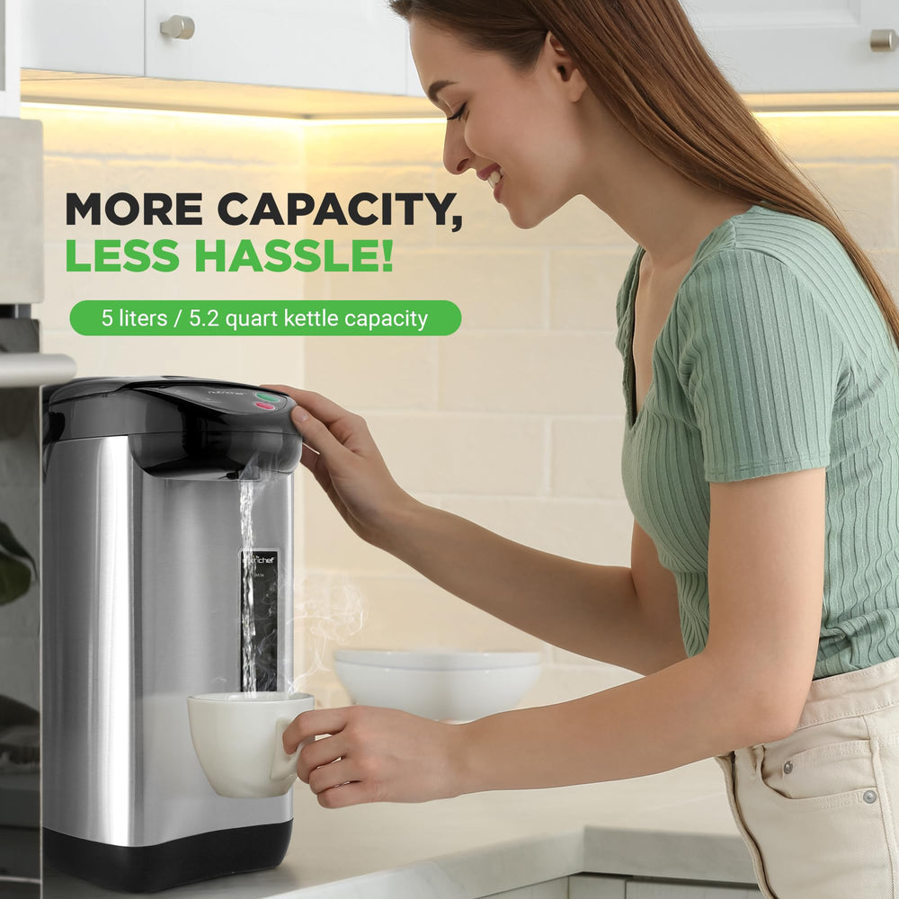 NutriChef 5-liter capacity for multiple cups of tea or coffee.
