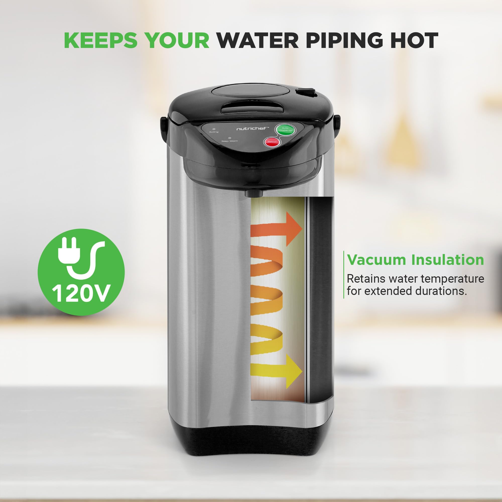 NutriChef three dispensing options for versatile hot water delivery.