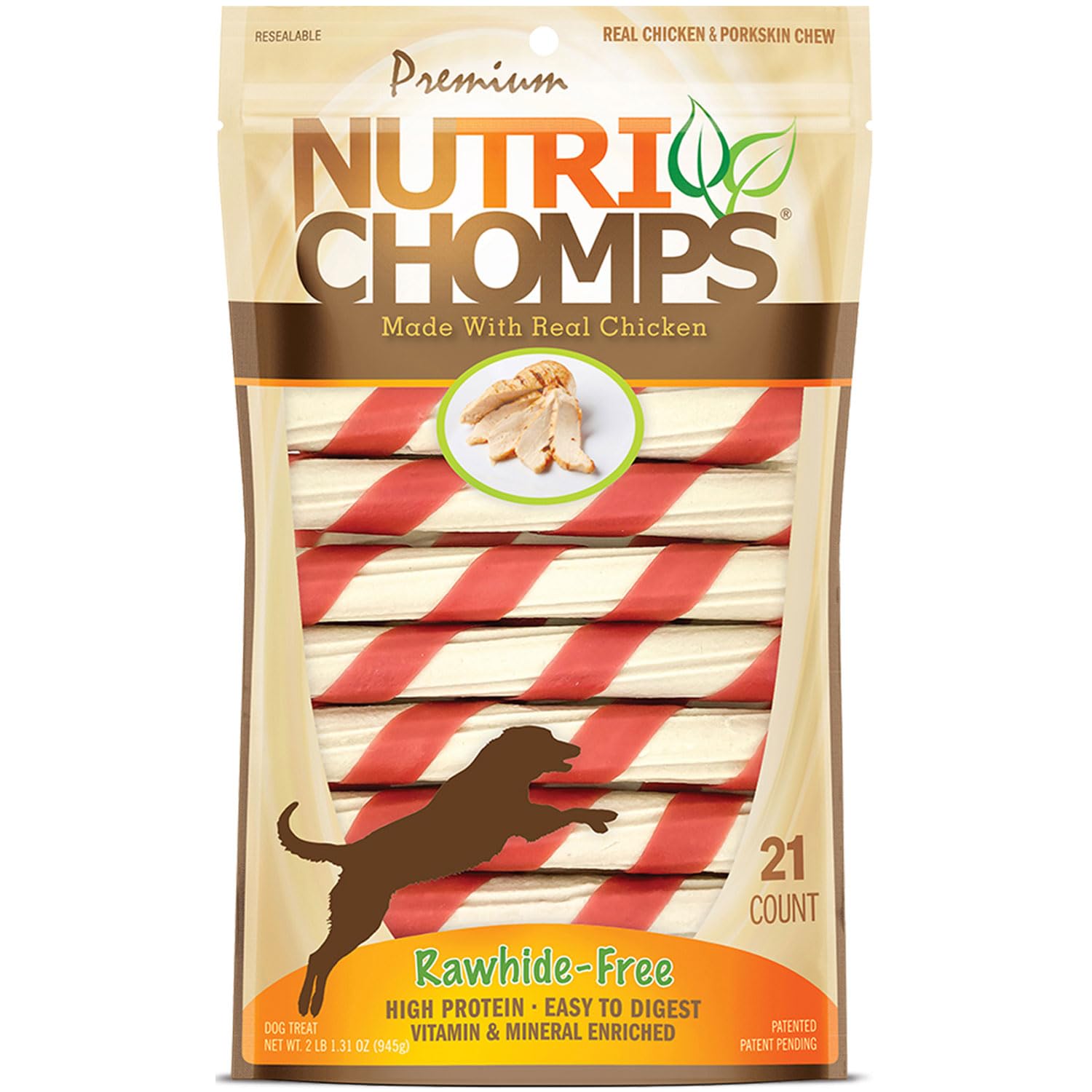 NutriChomps 6inch twist chicken chews shown for dogs, delicious and digestible snack