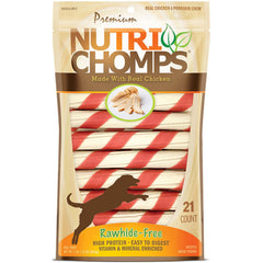 NutriChomps 6inch twist chicken chews shown for dogs, delicious and digestible snack