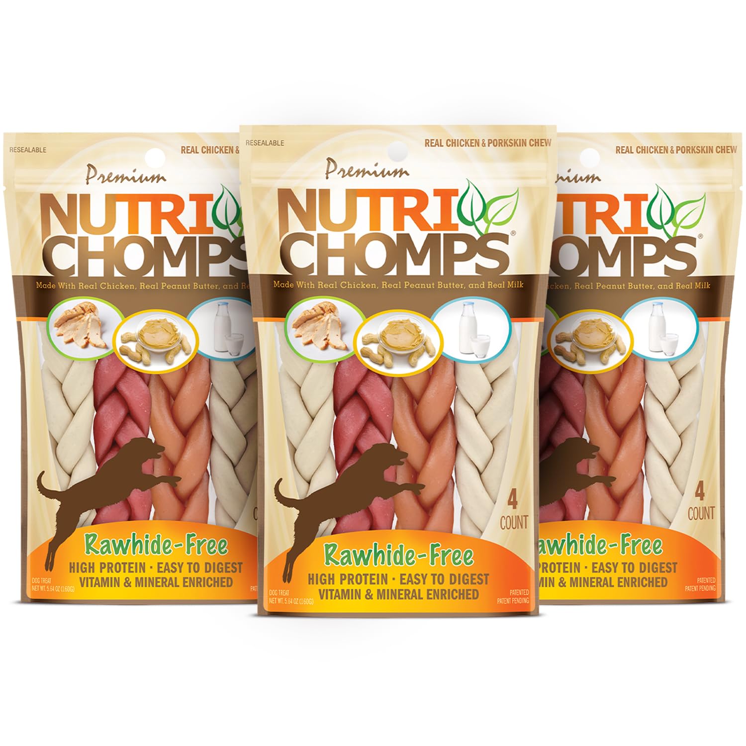 NutriChomps braids packaging 6-inch, resealable bag keeps treats fresh for sharing