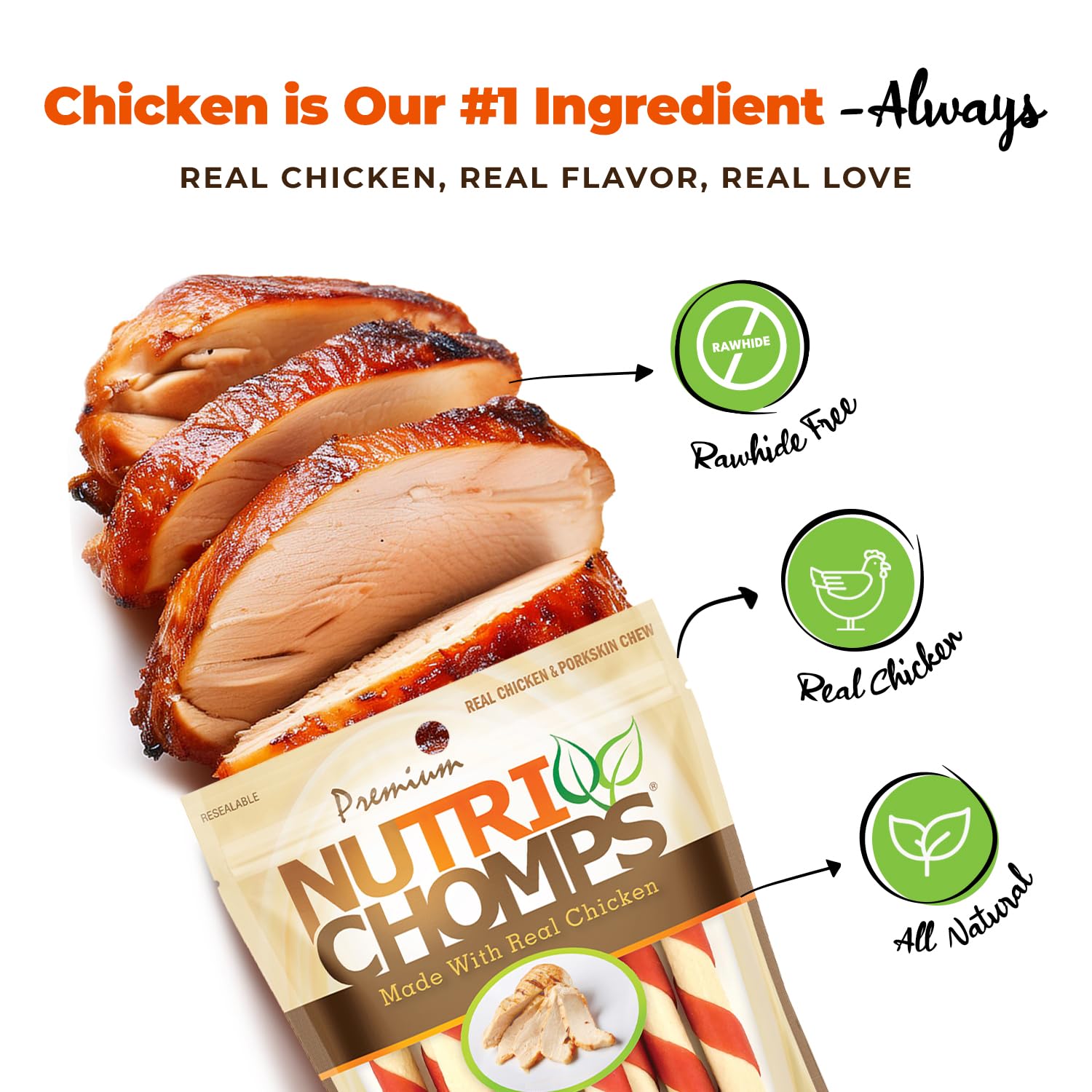 NutriChomps oven roasted chicken flavor chews appealing to dogs