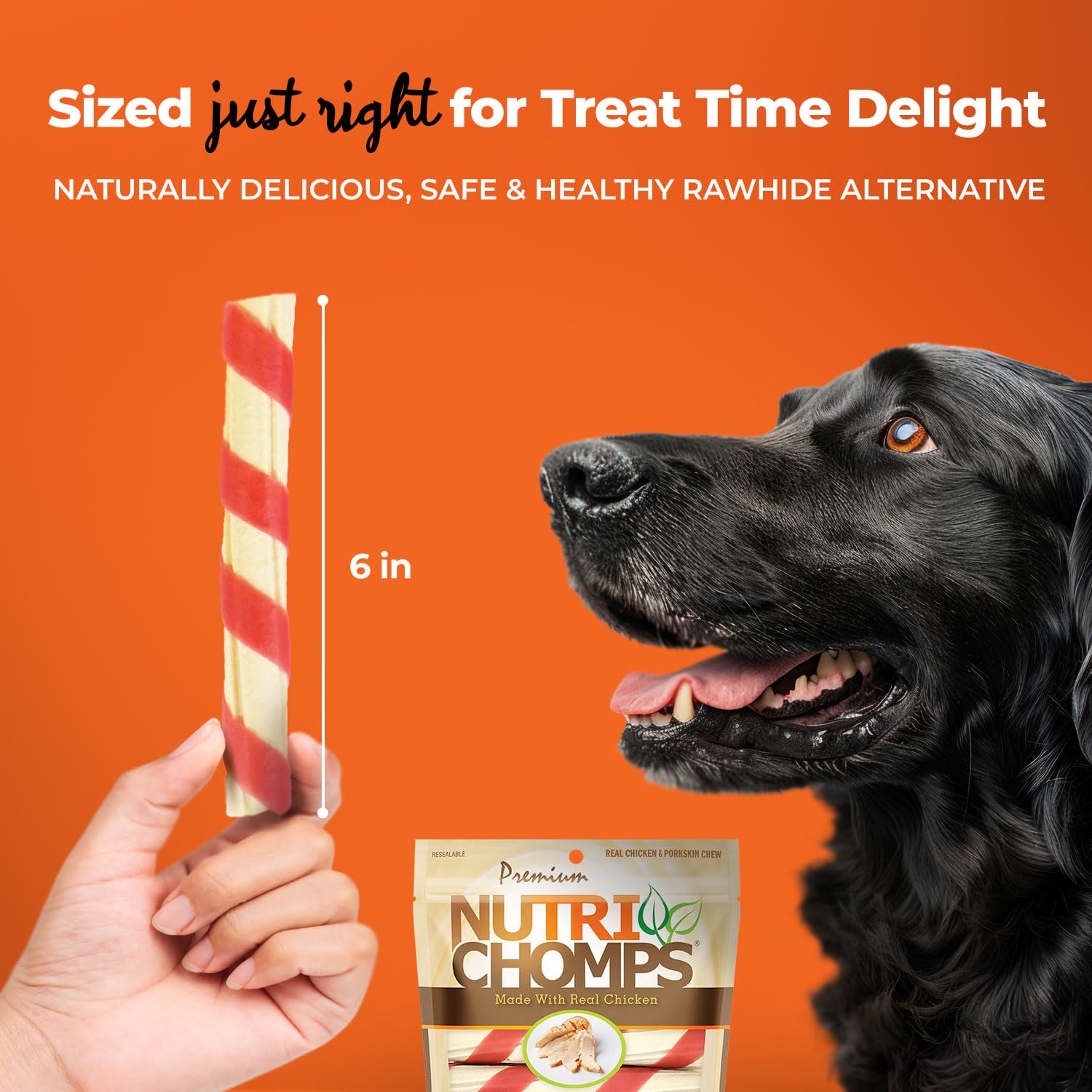 NutriChomps pork skin base chew, durable texture for longer chewing