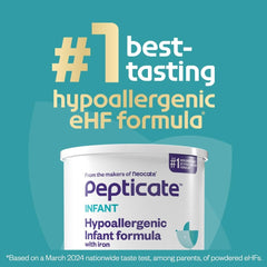 Pepticate powder tub ready for easy, ready-to-prepare hypoallergenic feeding