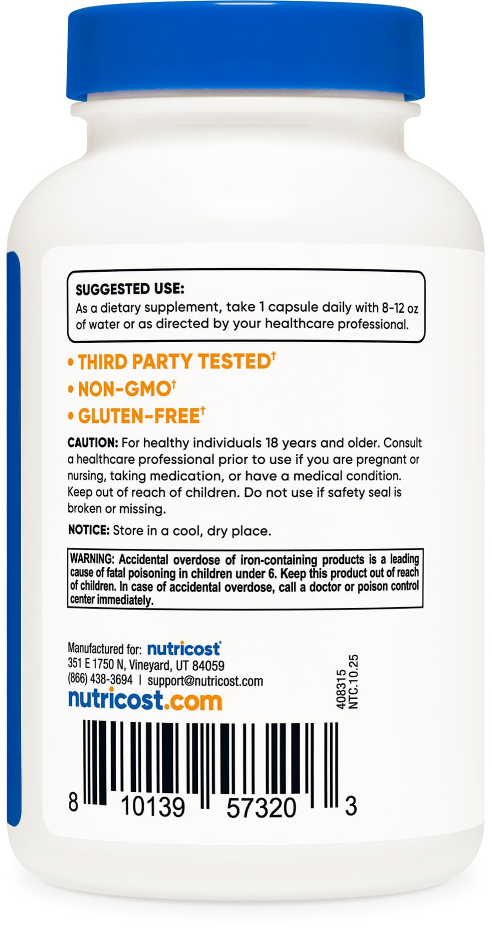 Nutricost 240 capsules per bottle ready for daily supplementation.
