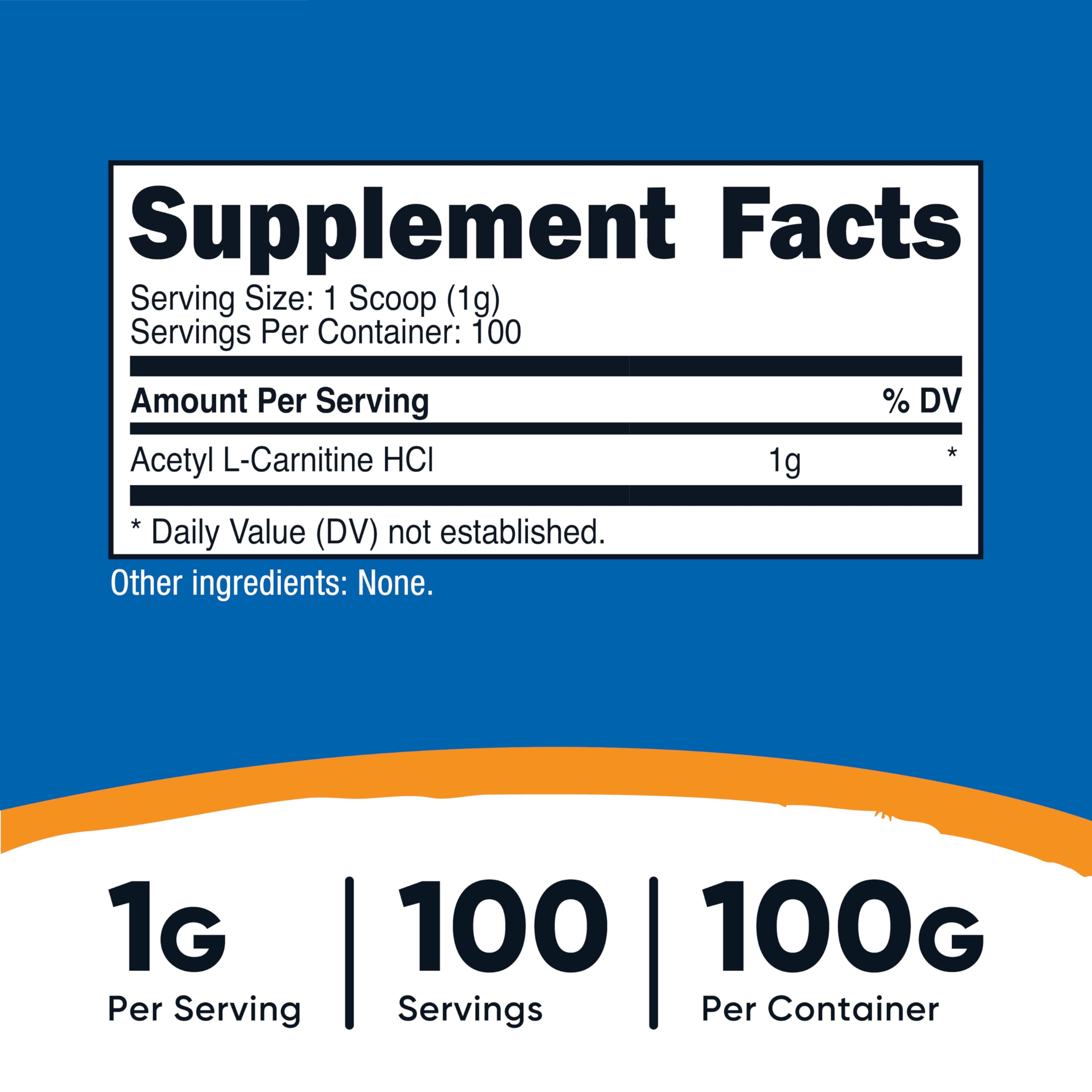 Nutricost Acetyl L-Carnitine HCI bottle front with non-GMO, gluten-free claim.