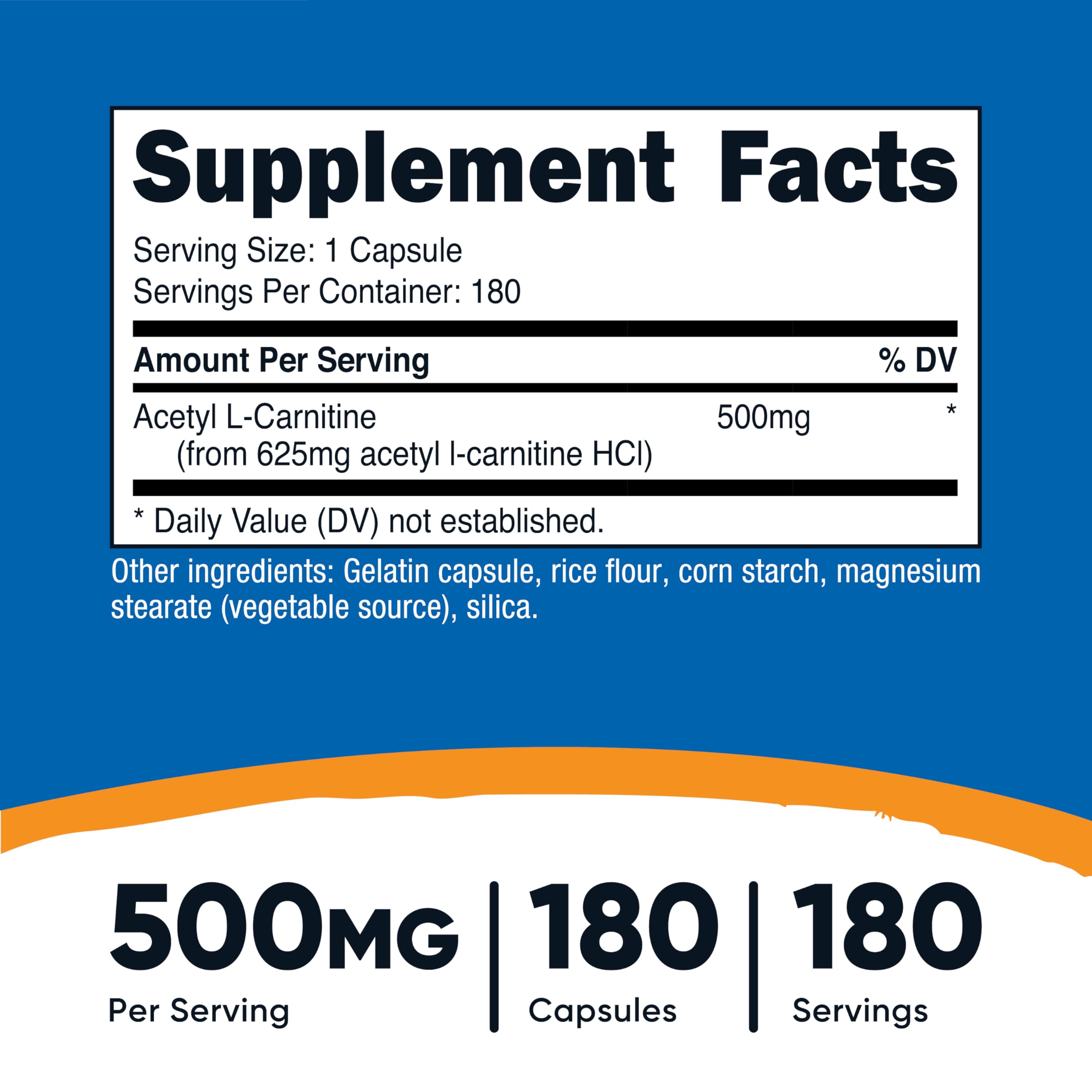 Nutricost ALCAR bottle displaying 180 servings for consistent use
