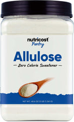 Nutricost Allulose sweetener bottle highlighting 0 calories for keto and low-carb diets.