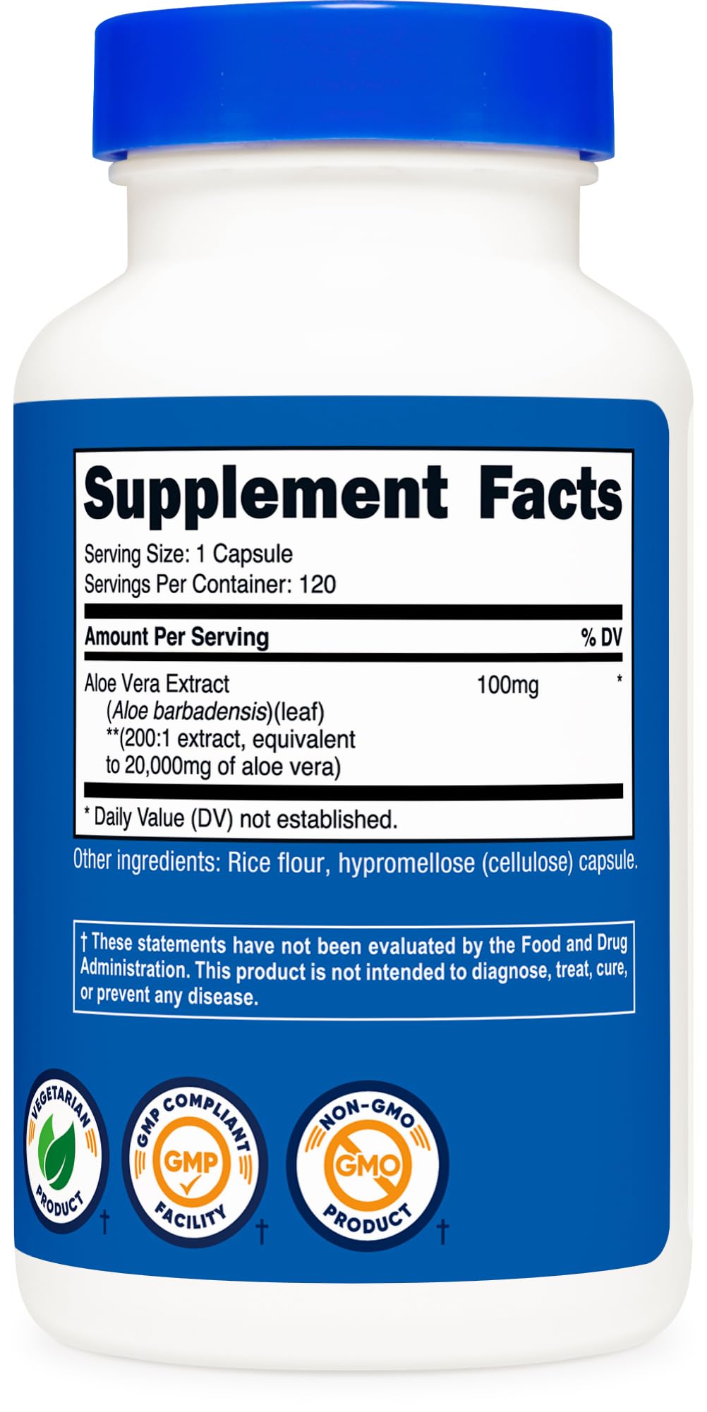 Nutricost Aloe Vera Extract certifications badge confirms quality standards.