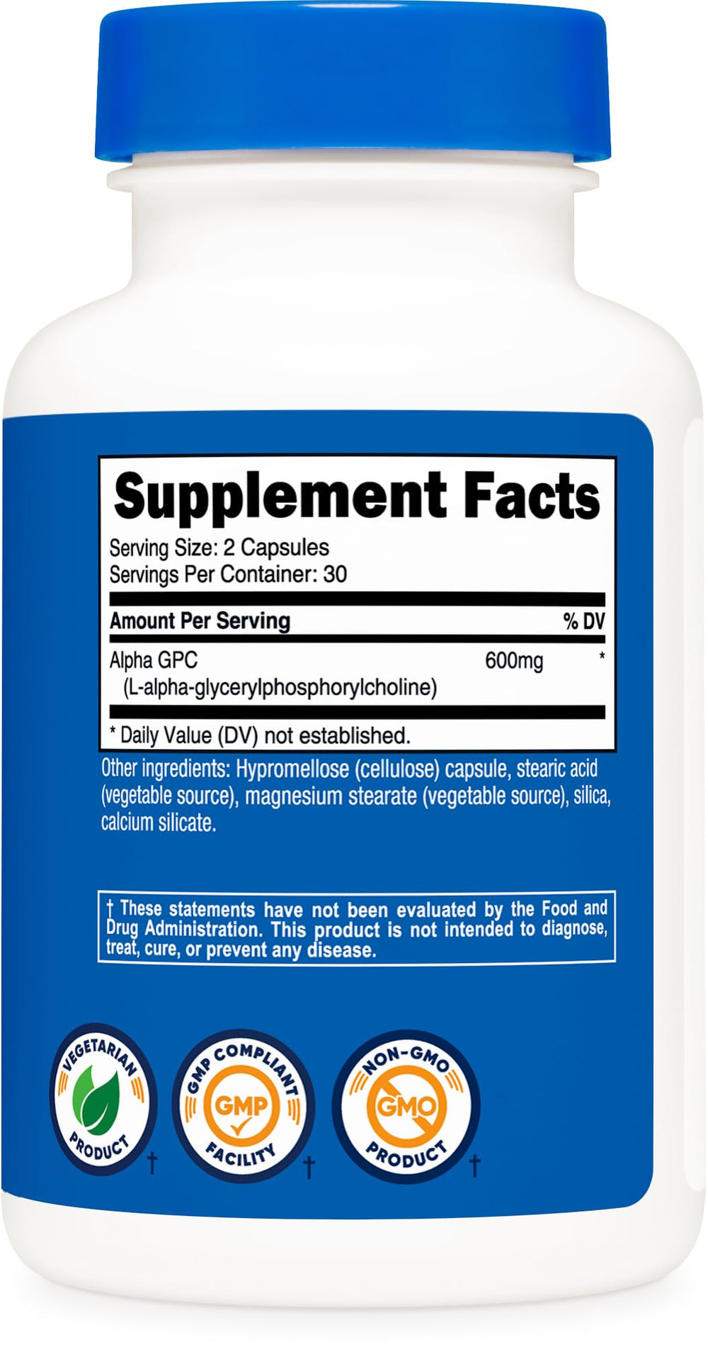 Nutricost Alpha GPC 600mg packaging demonstrates quality and transparency.