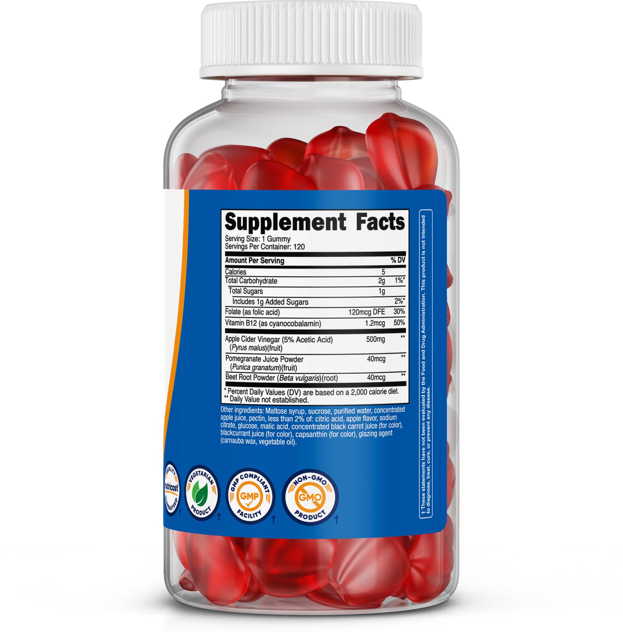 Nutricost Apple Cider Vinegar Gummies bottle on shelf, gluten-free and non-GMO.