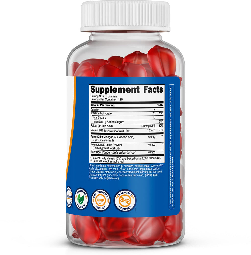 Nutricost Apple Cider Vinegar Gummies bottle on shelf, gluten-free and non-GMO.