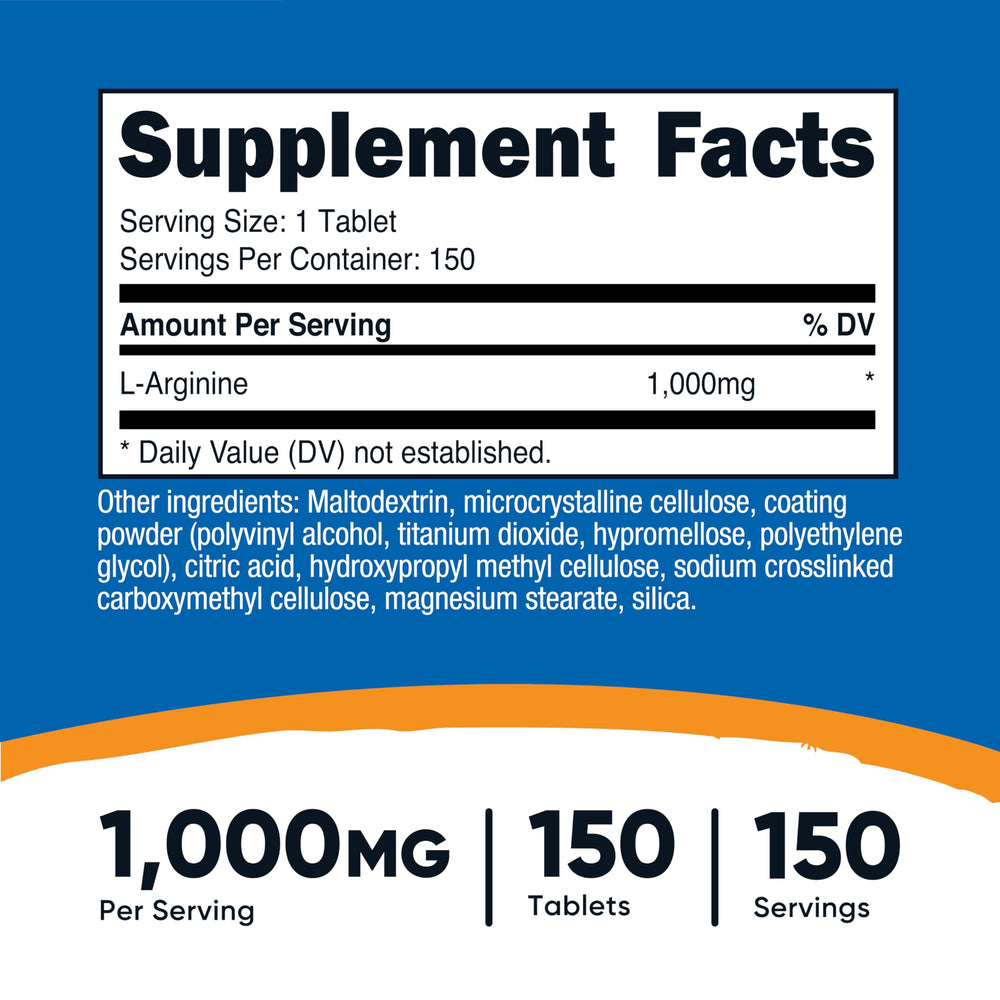 Nutricost L-Arginine bottle front label supports convenient daily use