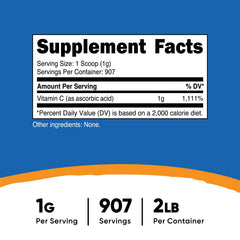 Nutricost vitamin C powder scoop showing a precise 1 g serving.