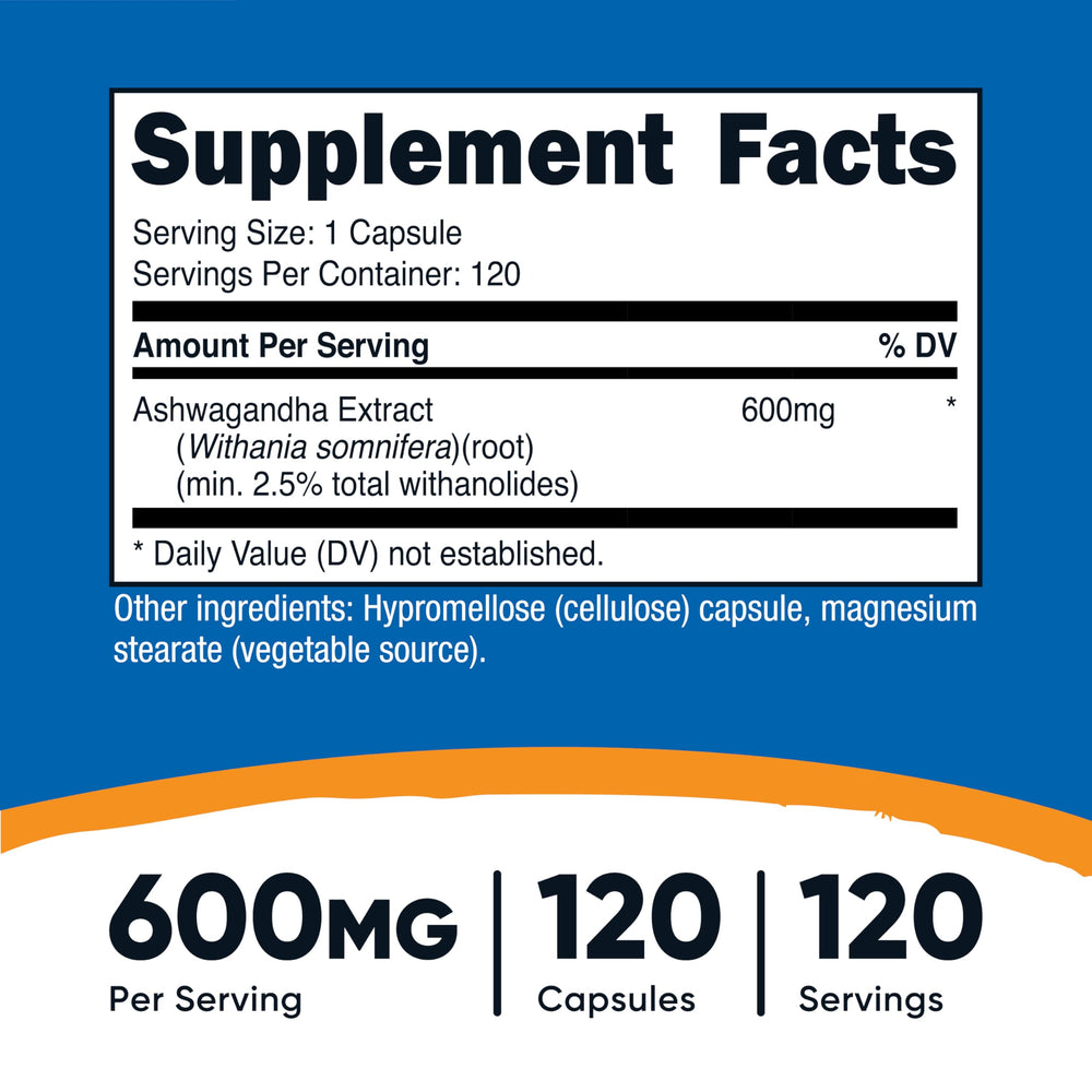 Close-up of Nutricost Ashwagandha capsules for convenient daily support.