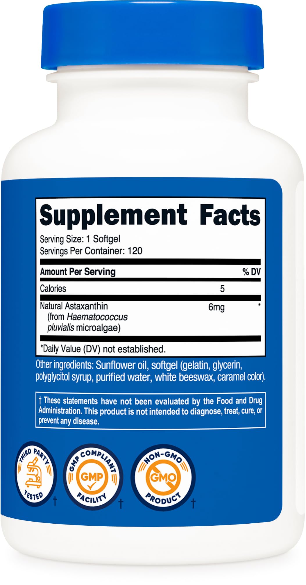 Nutricost Astaxanthin 6mg bottle in GMP facility setting.