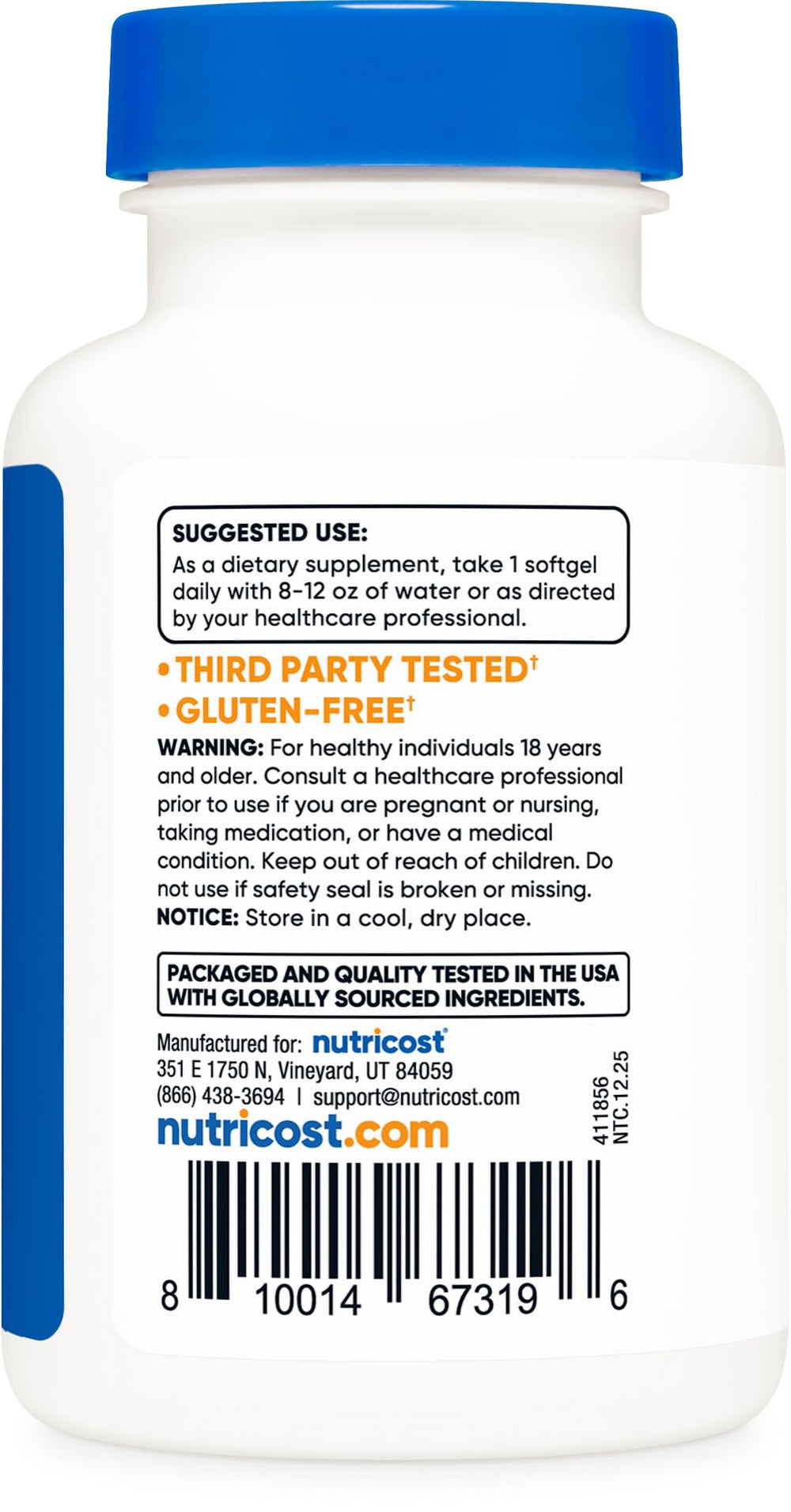 Nutricost Astaxanthin 6mg packaging, gluten-free and non-GMO.