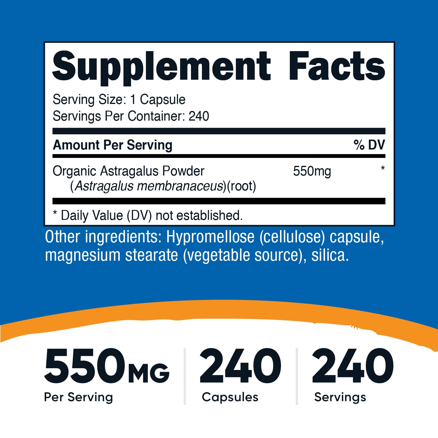 Nutricost Astragalus capsules close-up highlighting easy one-capsule serving.