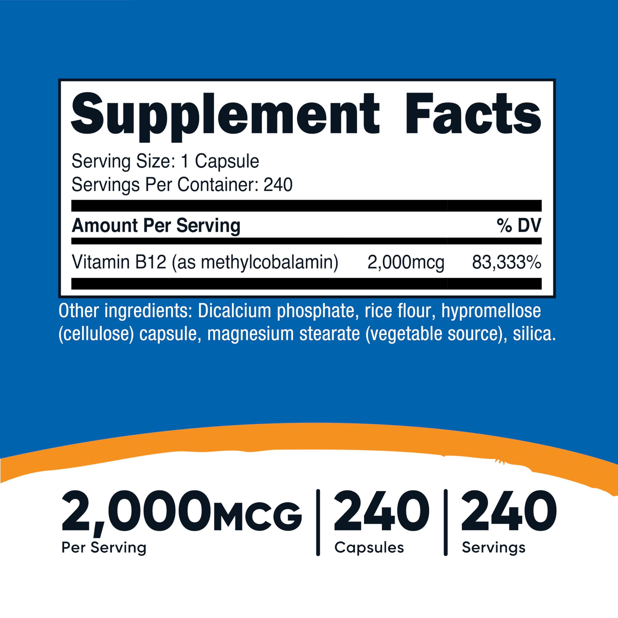 Nutricost B12 2000mcg label closeup detailing methylcobalamin