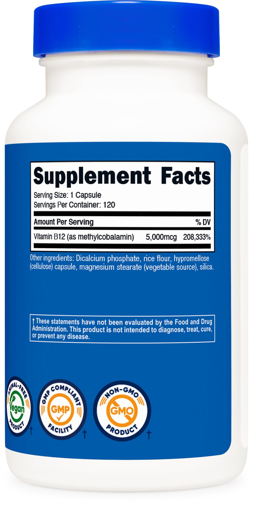 Nutricost B12 product with ISO-lab testing certificate emblem.