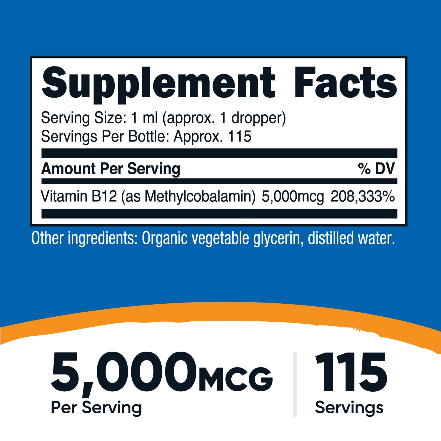 Nutricost B12 liquid drops pour shows precise 5,000 mcg servings.