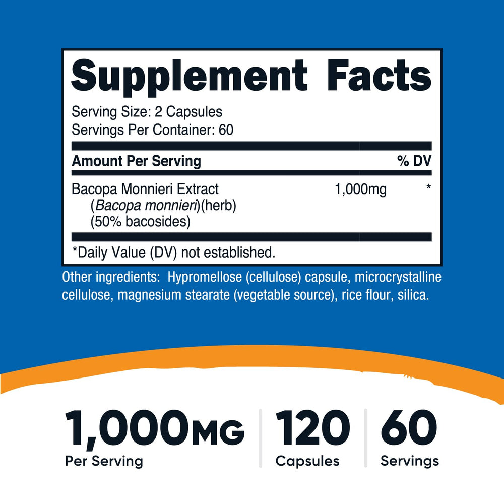 Nutricost Bacopa Monnieri label highlights 50% bacosides standardization