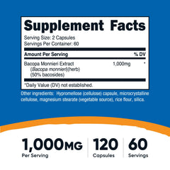 Nutricost Bacopa Monnieri label highlights 50% bacosides standardization