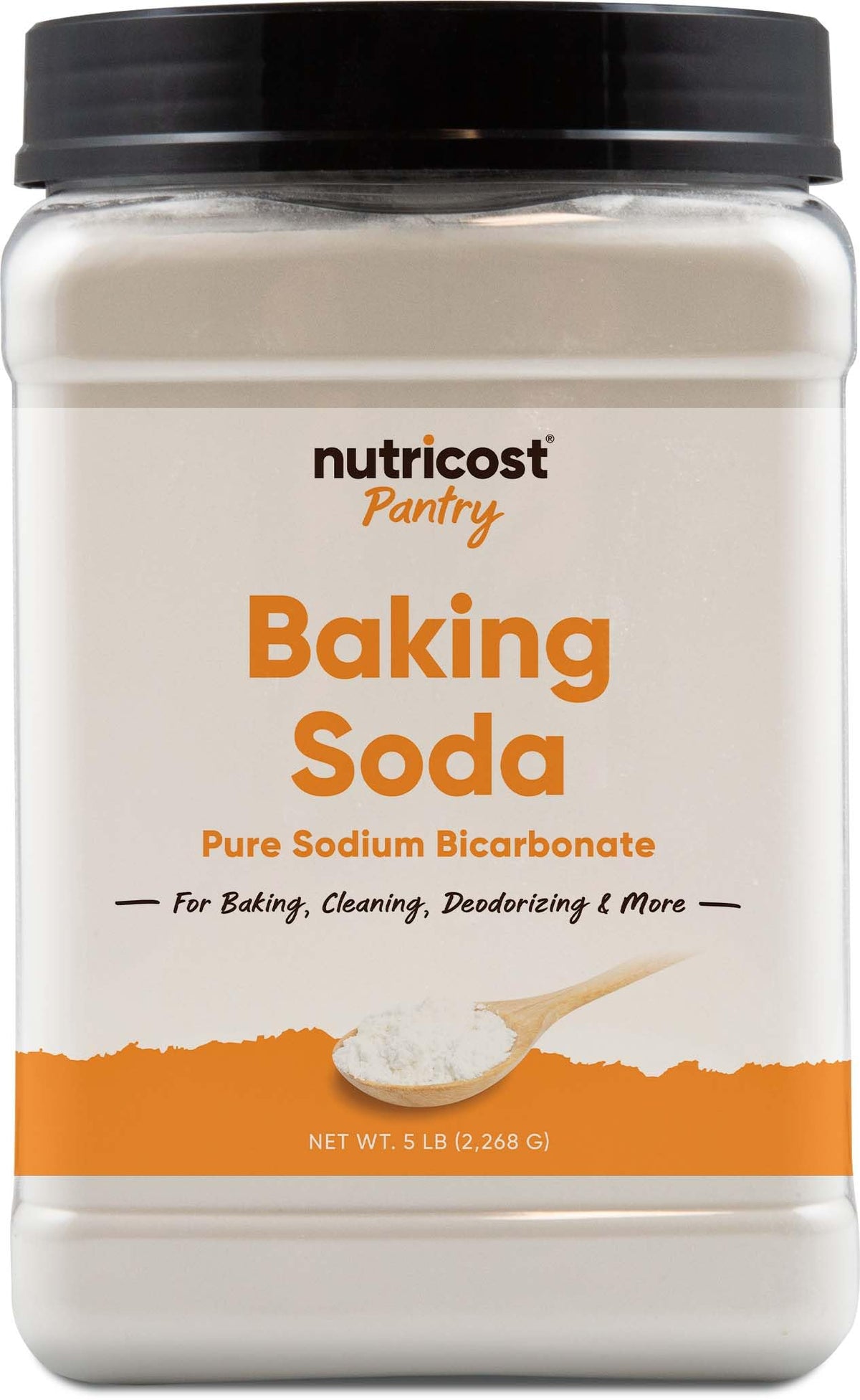 Nutricost Baking Soda 5lbs bottle for versatile cooking, cleaning, and deodorizing.
