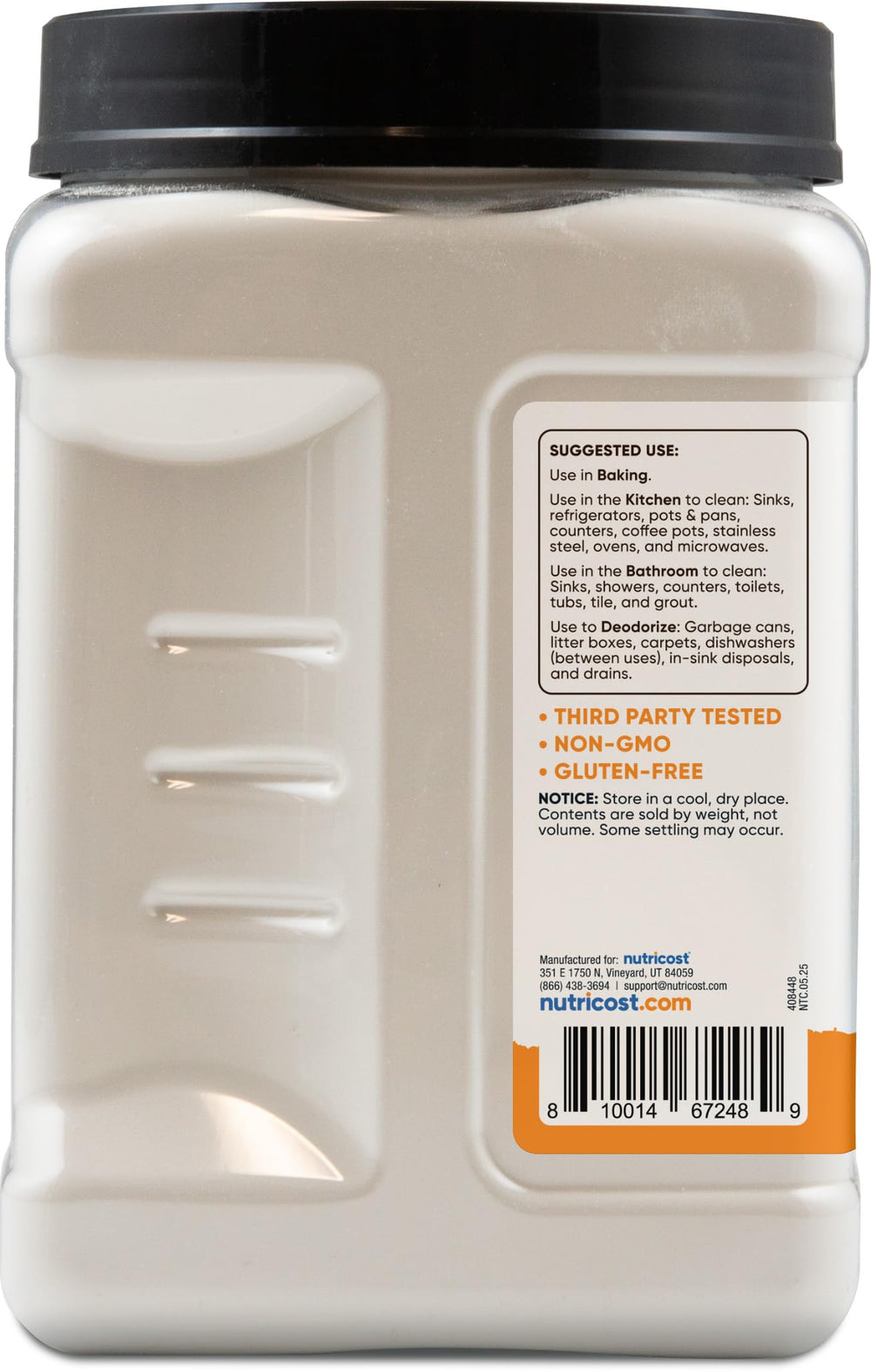 Nutricost Baking Soda supports bathroom tub cleaning and deodorizing routines.