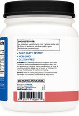 Close-up of Nutricost BCAA Raspberry Lemonade label highlighting non-GMO and gluten-free claim
