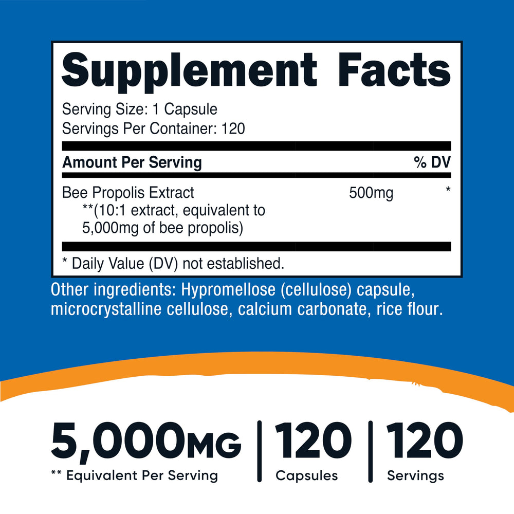 Nutricost Bee Propolis Extract label close-up highlighting potency