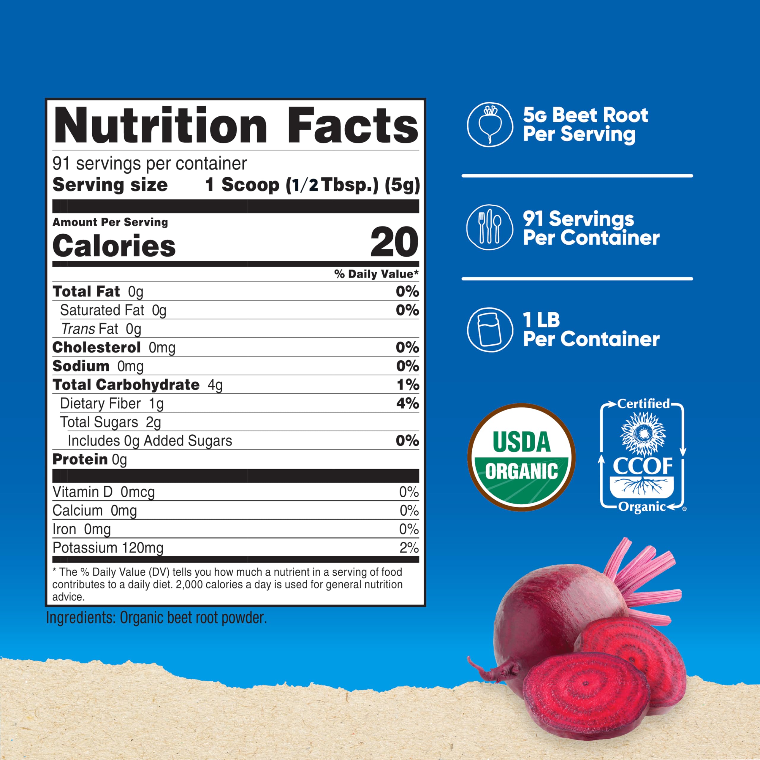 Nutricost beet root powder serving scoop for easy daily dosing