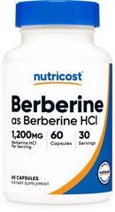 Nutricost Berberine HCl 1200mg bottle for daily wellness routine.