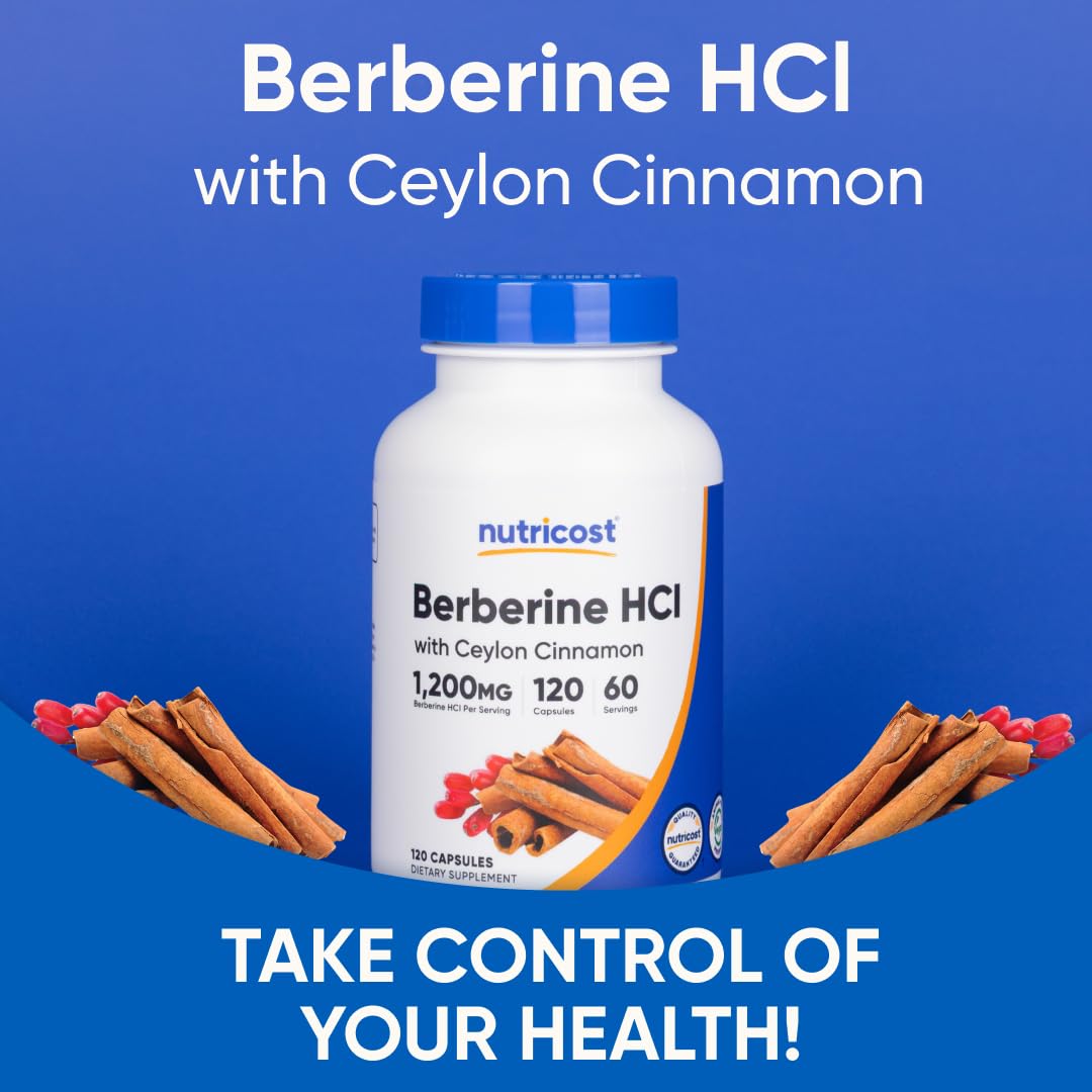 Nutricost Berberine HCl Cinnamon with a third-party testing seal.