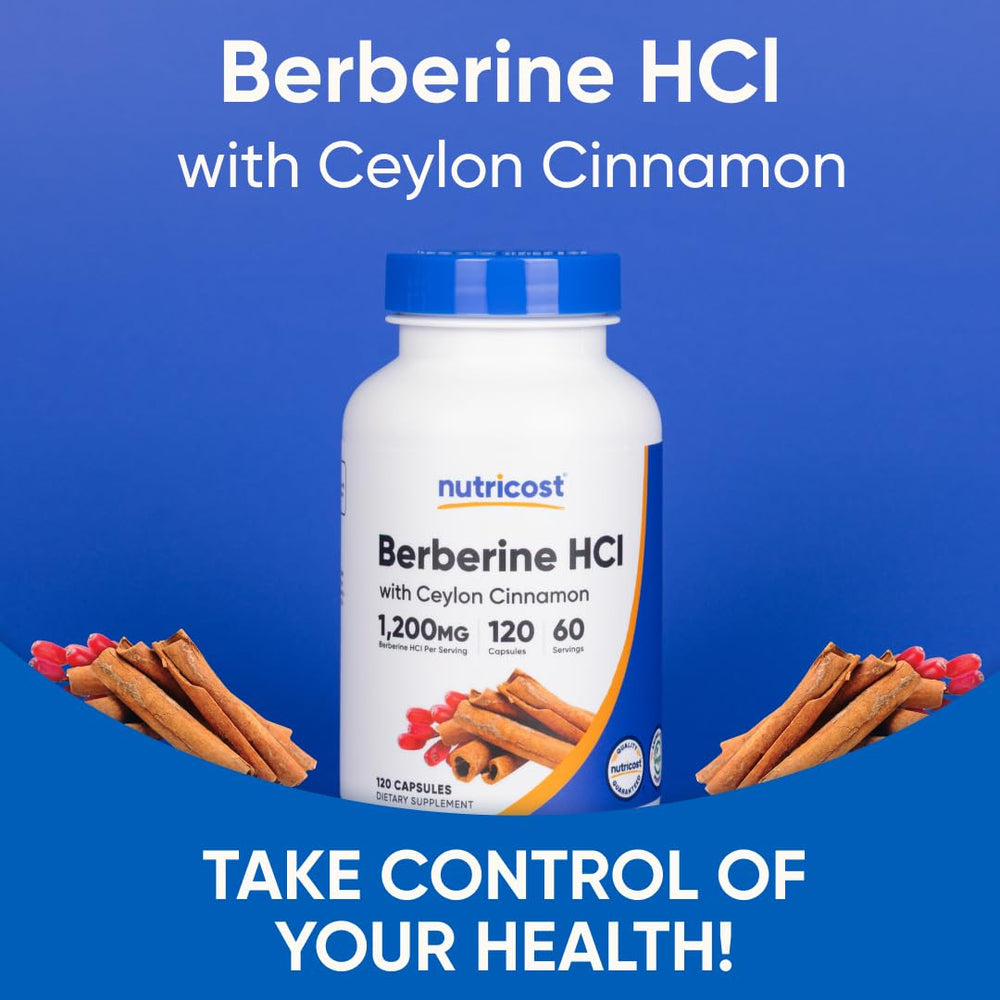 Nutricost Berberine HCl Cinnamon with a third-party testing seal.