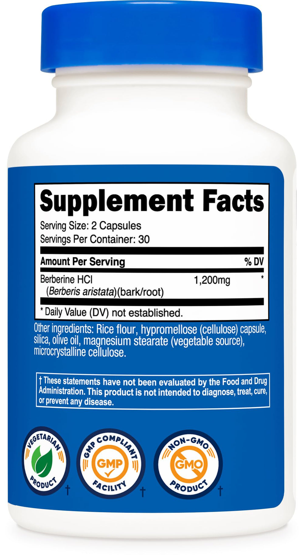Nutricost Berberine HCl third-party testing seal indicating quality.