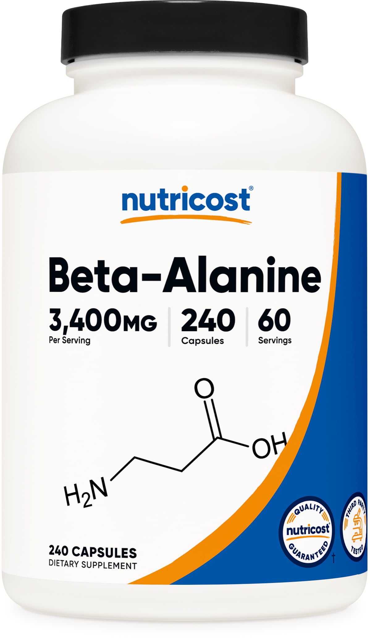 Nutricost Beta-Alanine bottle front showing a clean, reliable label for athletic support