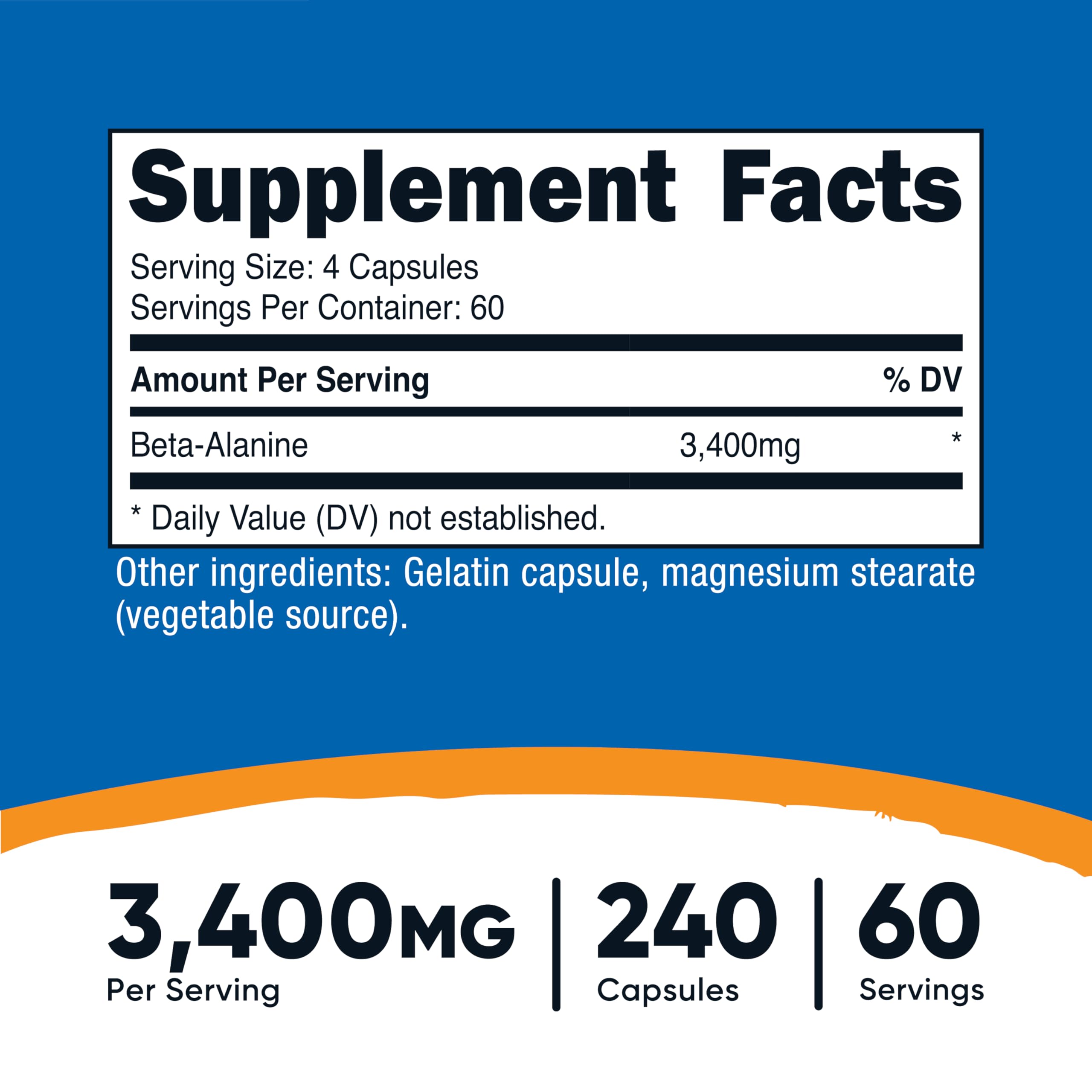 Nutricost Beta-Alanine capsules closeup highlighting 850 mg per cap for consistent dosing