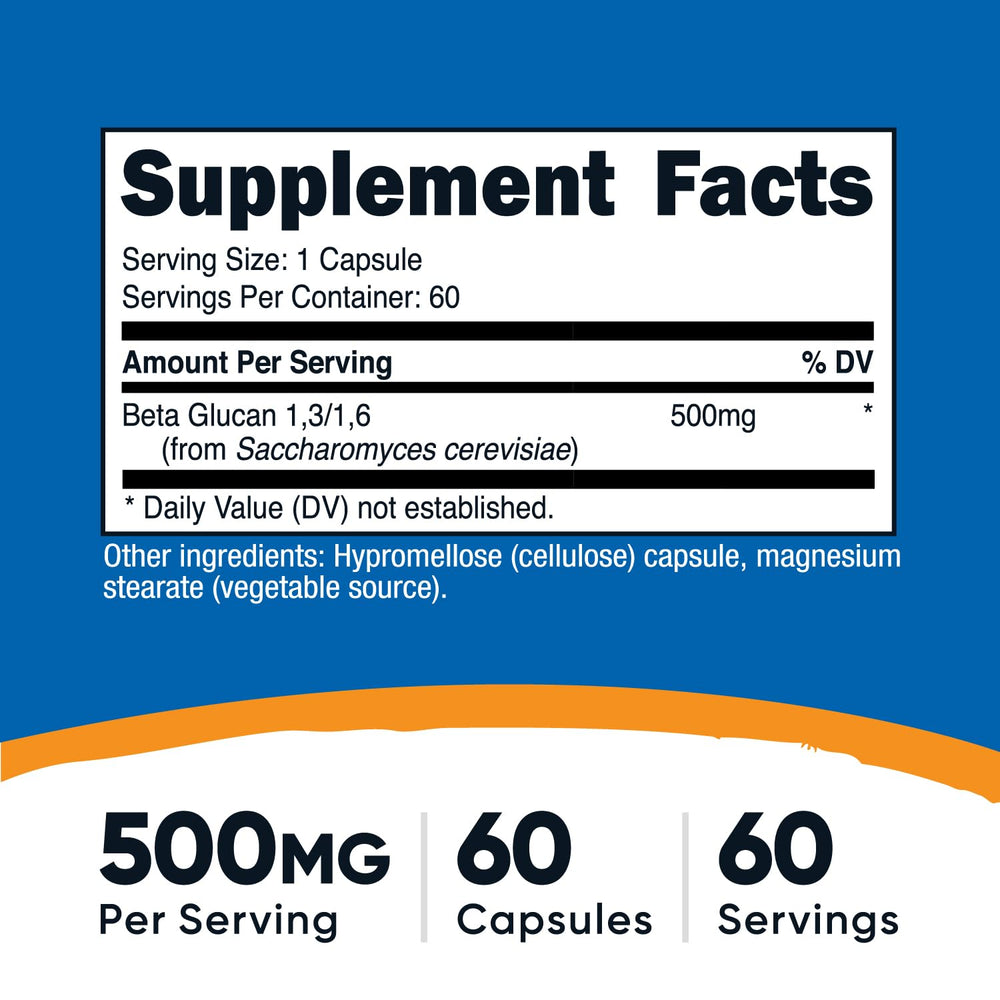 Nutricost Beta Glucan capsule close-up highlighting vegetarian capsule option