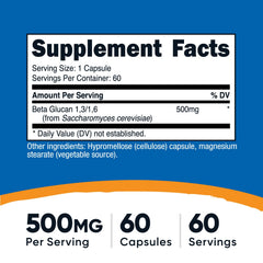 Nutricost Beta Glucan capsule close-up highlighting vegetarian capsule option