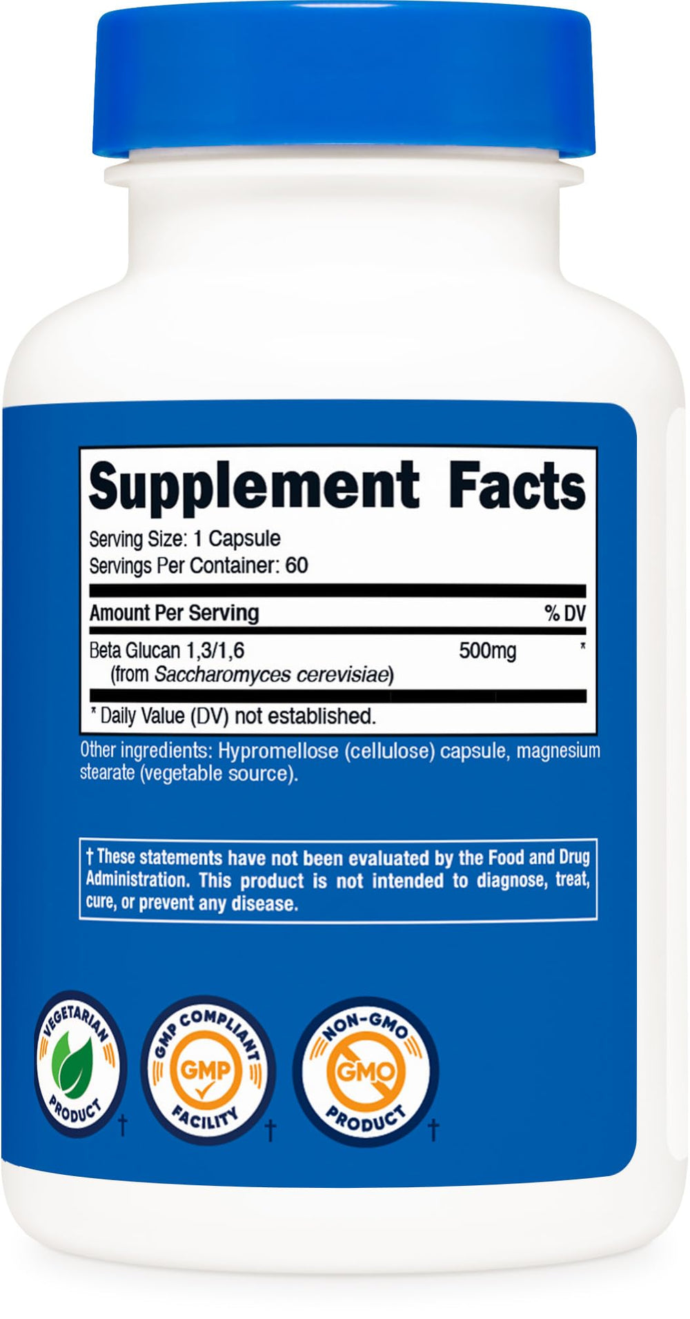 Nutricost Beta Glucan ingredients panel indicating quality and purity