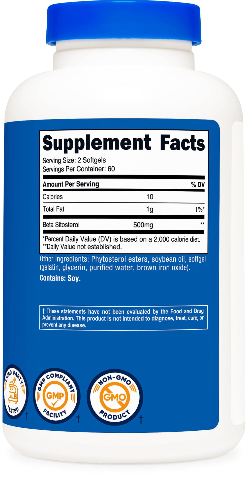 Gluten-free, non-GMO Nutricost beta sitosterol bottle label.
