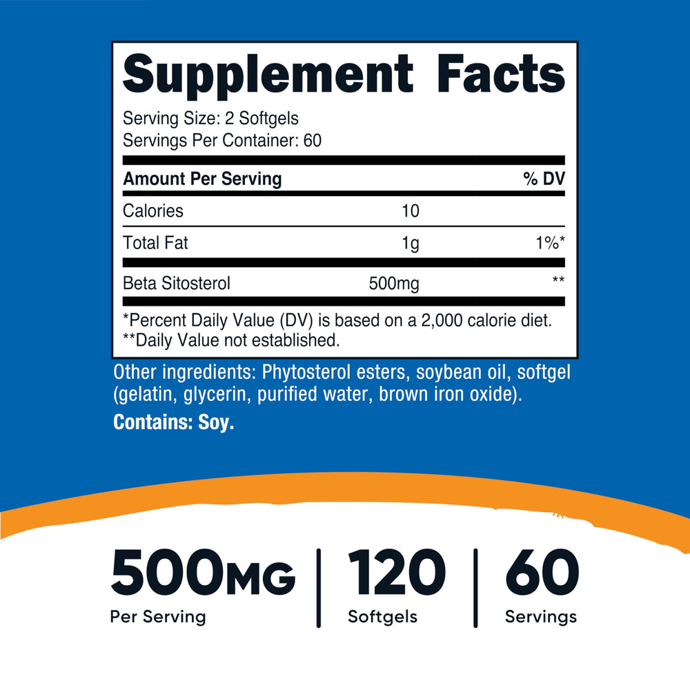 Close-up of Nutricost Beta Sitosterol softgels designed for easy daily use.
