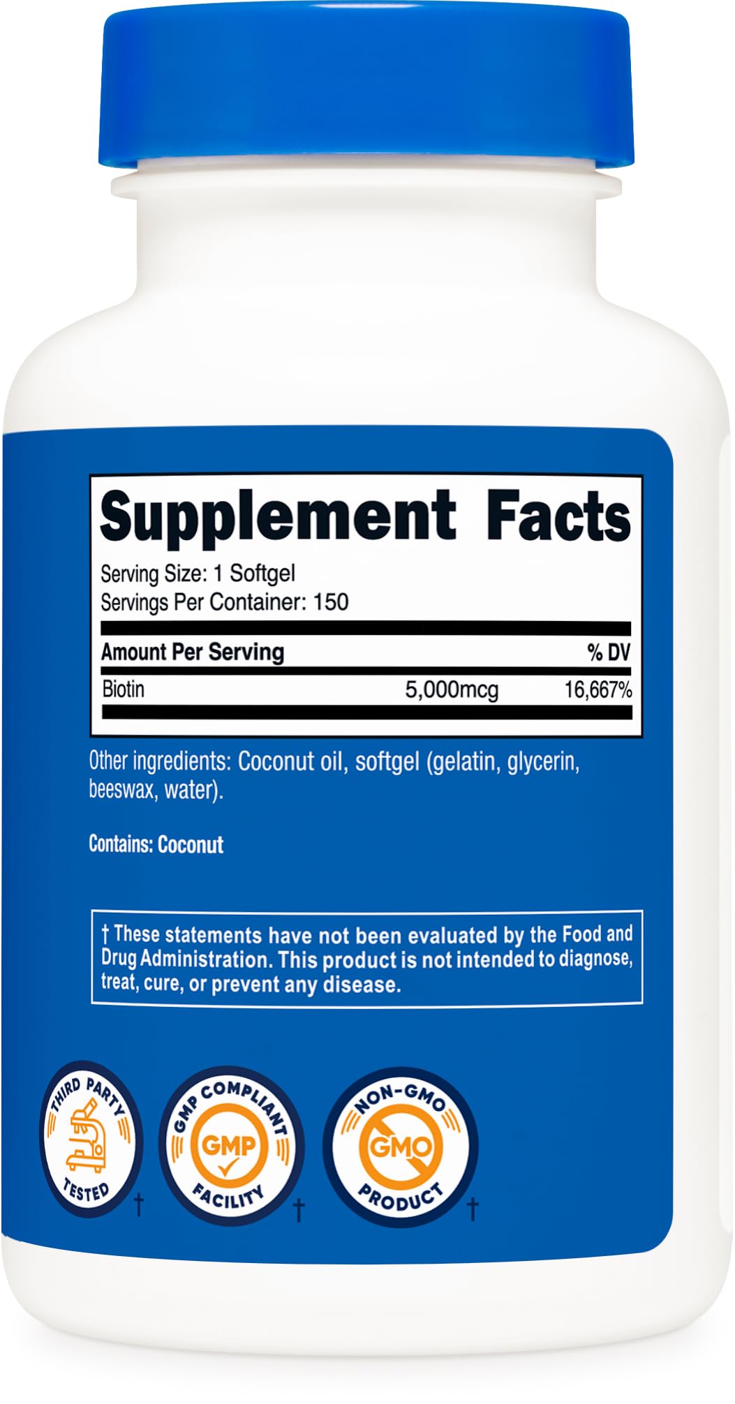 Nutricost Biotin 5000mcg gluten-free non-GMO softgels for daily use