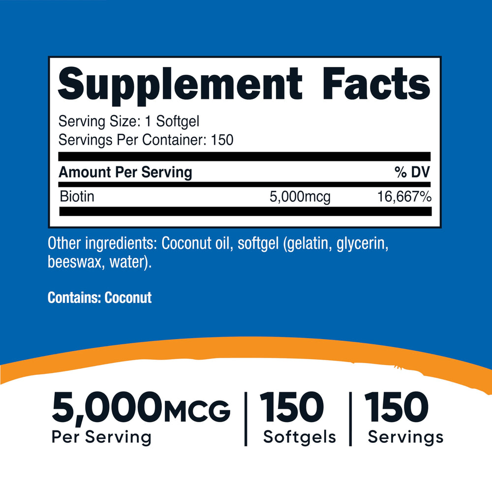 Nutricost Biotin 5000mcg softgel capsules for convenient daily wellness support